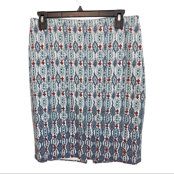 Ann Taylor Loft Blue Geometric Print Pencil Skirt- 6 - Picture 1 of 9